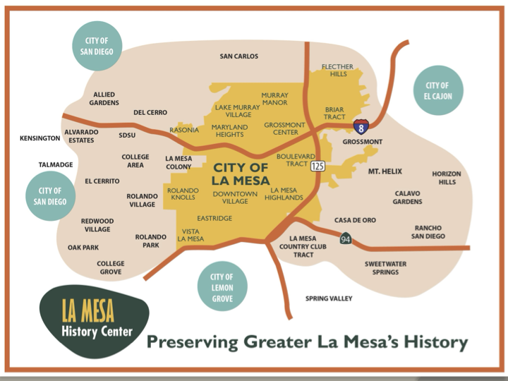 Map of Greater La Mesa communities served by the La Mesa History Center